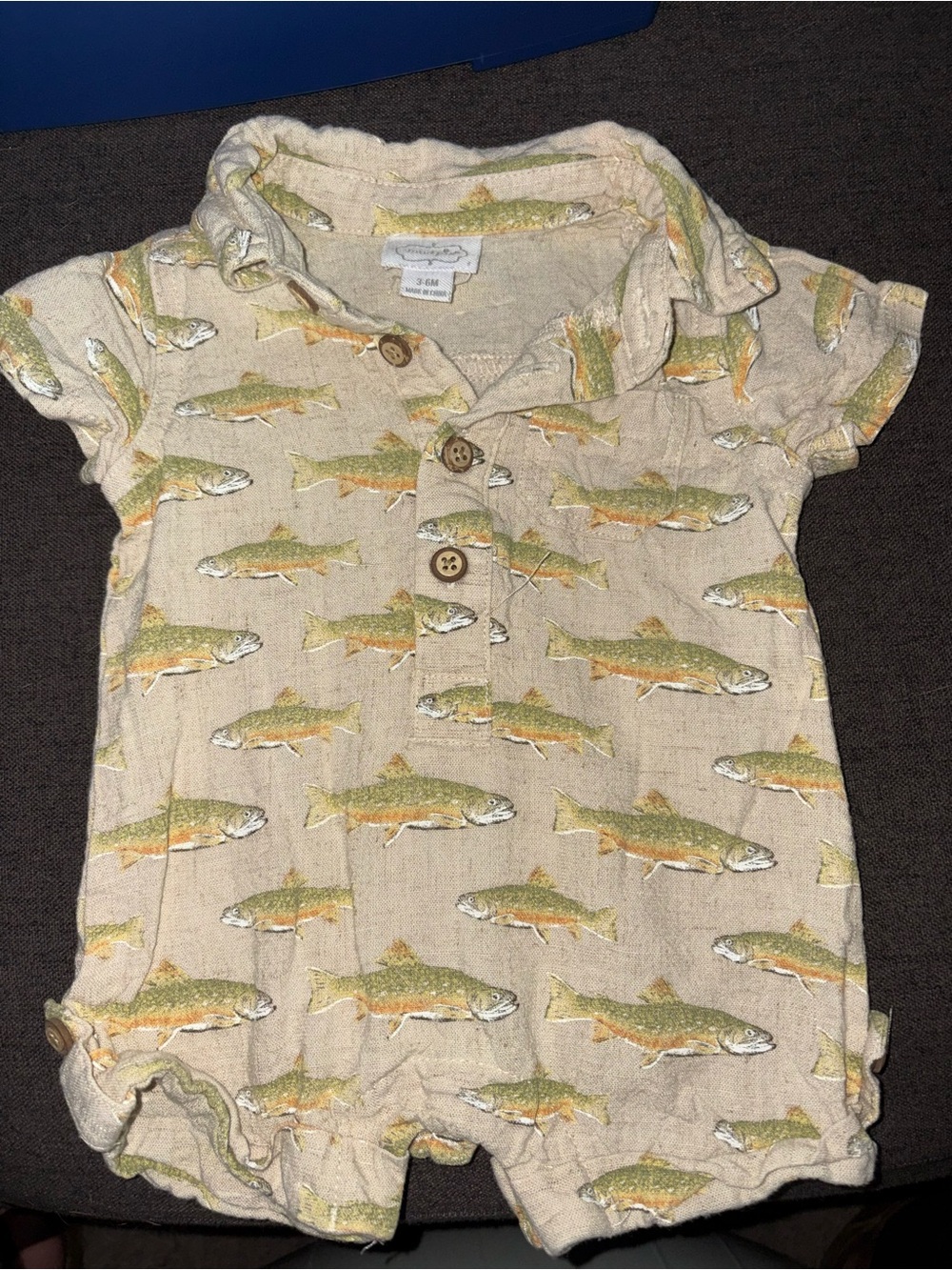 Mudpie Fish-Print Baby Romper